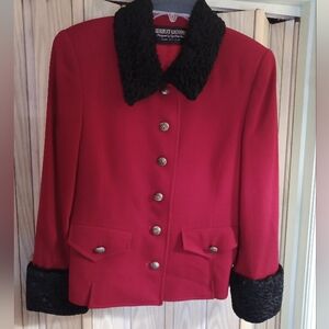 Vintage Herbert Grossman Boiled wool Trimmed 100% Wool Red Blazer Size 10 USA